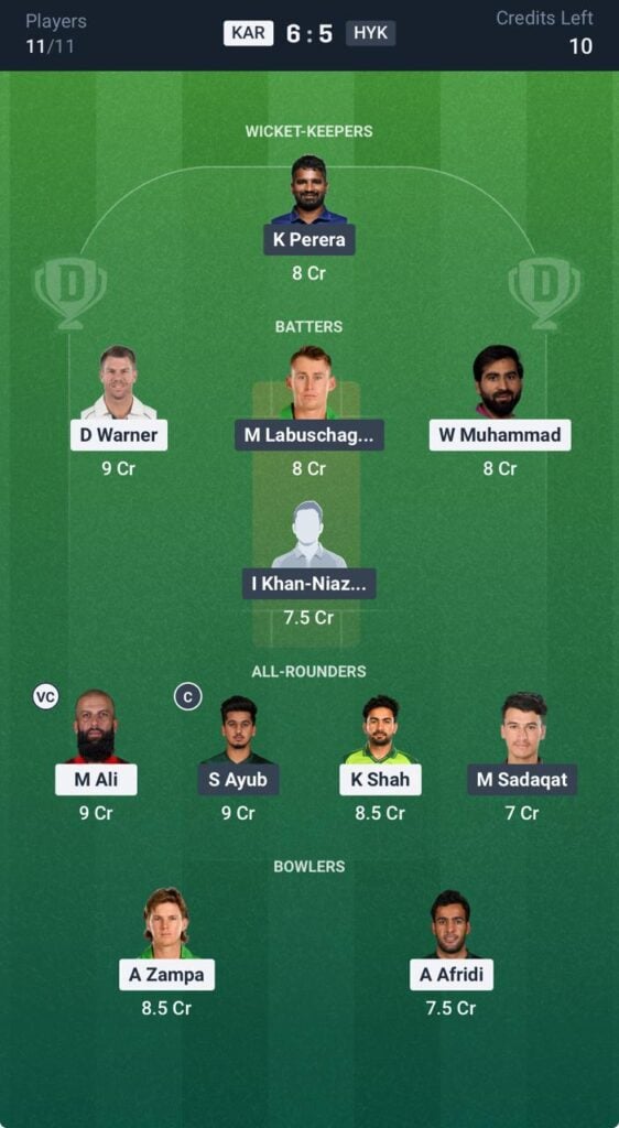 Dream11 Team for KK vs HHK Dream11 Team for KK vs HHK