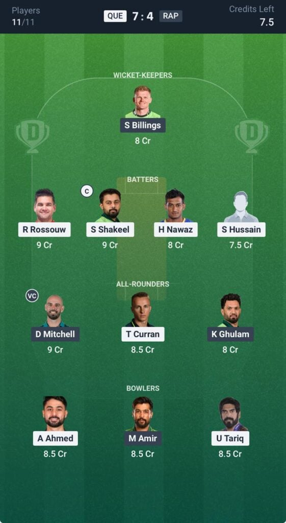 Dream 11 for QTG vs RWP match PSL 2026 Dream 11 for QTG vs RWP match PSL 2026