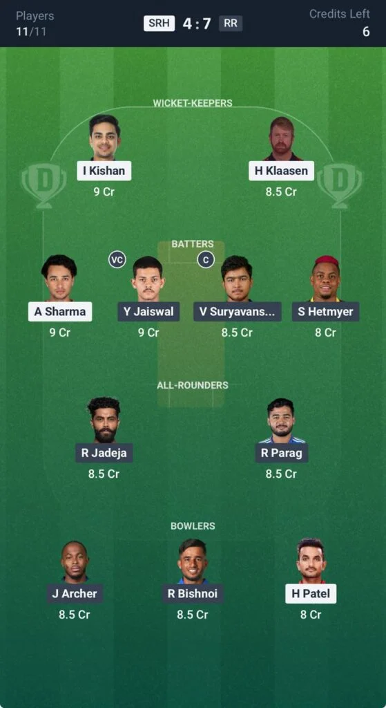 RR vs SRH Match Dream11 RR vs SRH Match Dream11