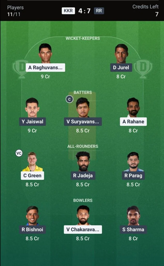 kkr vs rr dream11 kkr vs rr dream11
