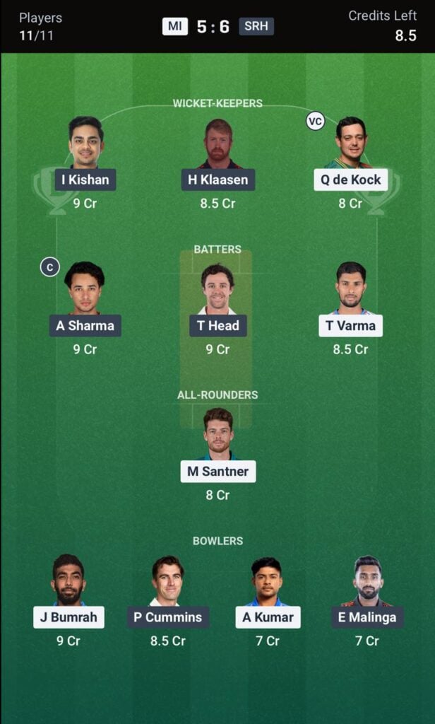 dream11 team for mi vs srh match 41 dream11 team for mi vs srh match 41