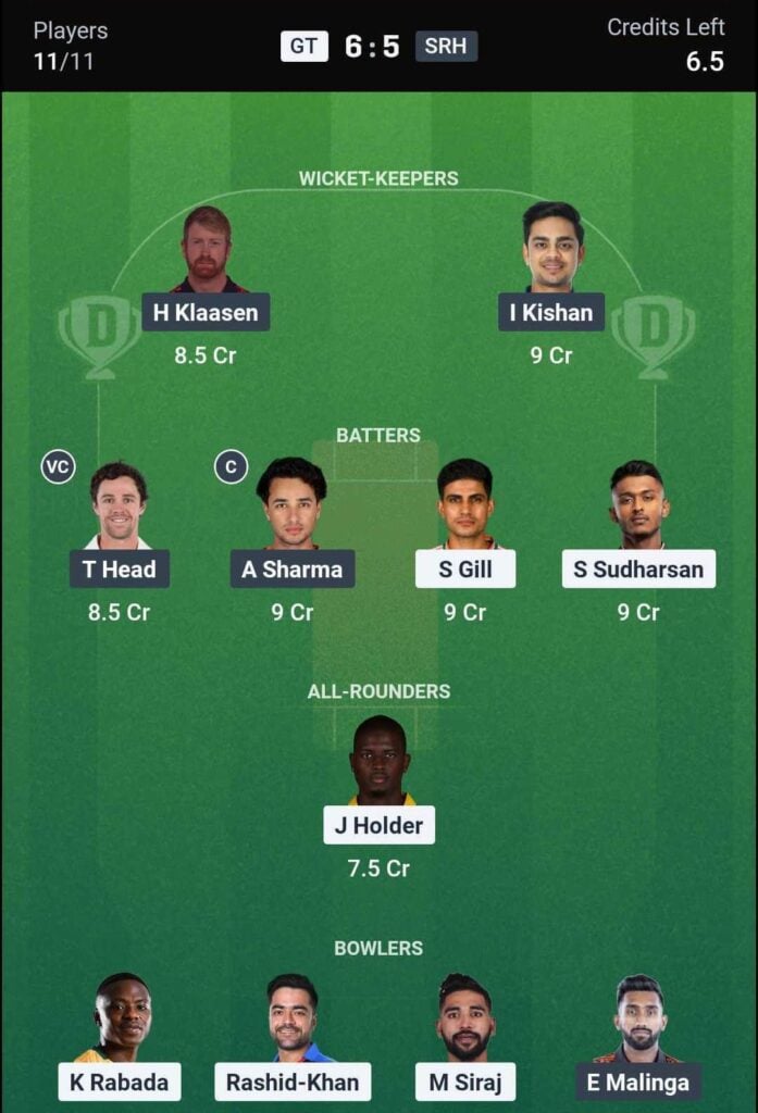 GT vs SRH Dream11 Team GT vs SRH Dream11 Team