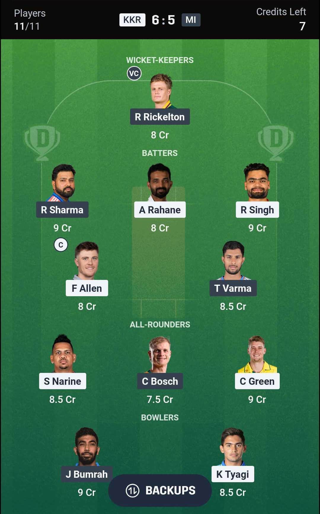 KKR vs MI Dream11 Team KKR vs MI Dream11 Team