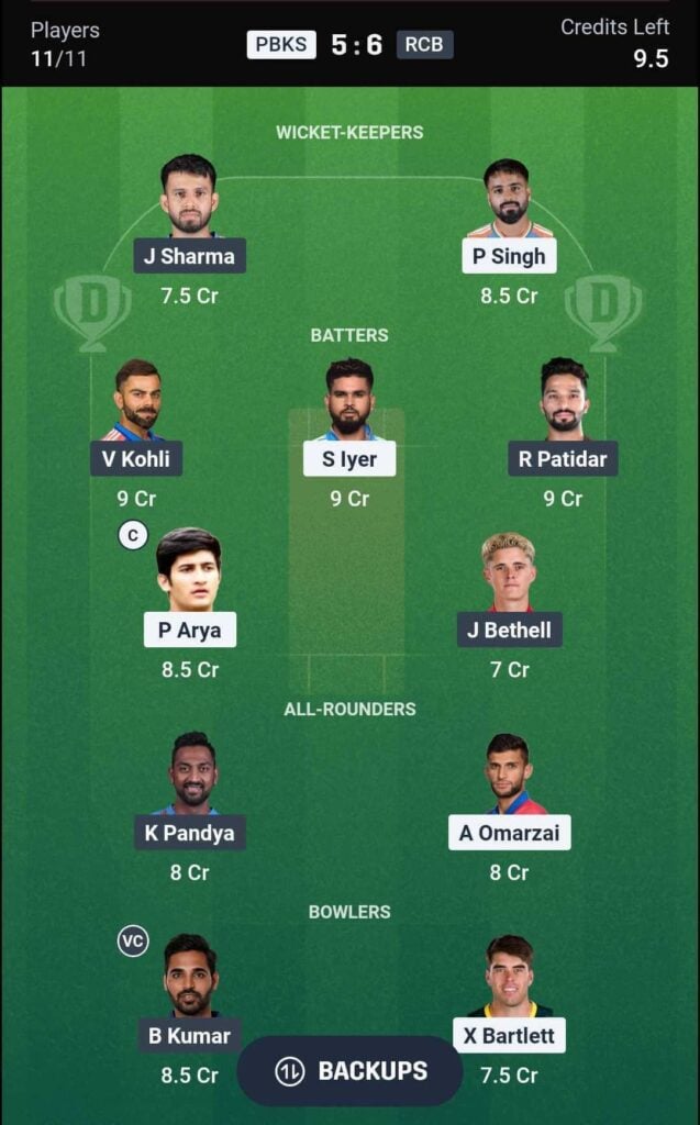 PBKS vs RCB Dream11 Team PBKS vs RCB Dream11 Team